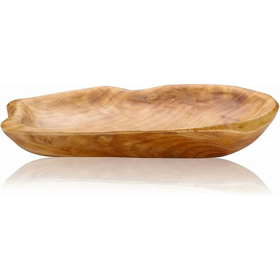 Natural Fir Root Wood Dish Bowl, Handmade Wood Serving Platter Tray Plate,Wooden Plates for Sandwich Bread Fruit Salad Snack Dough Candy Serving Appetizer Display (11.4"x7.5")