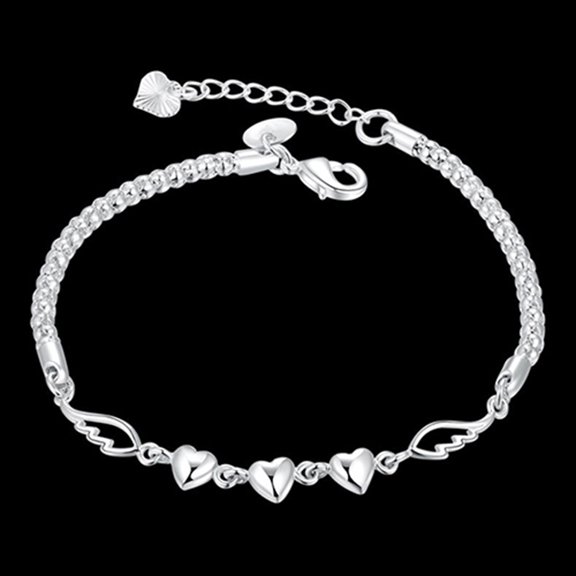 Adjustable Luxury Pull Chain Bracelet for Women, Love Heart Charm Bracelet, 925 Sterling Silver, 10 in