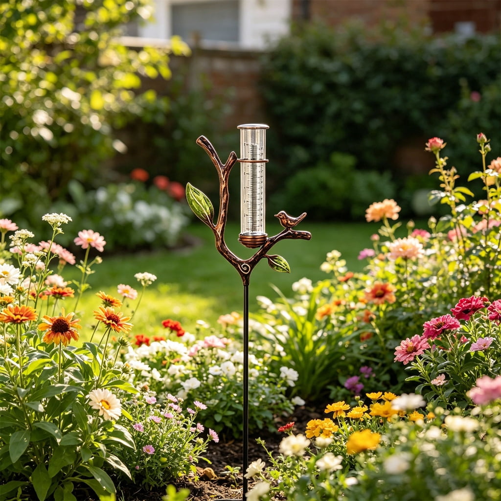 Artistic Nature Themed Rain Meter For Outdoor Spaces Crafted From Premium Metal And Acrylic