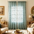 thumbnail image 2 of VOGOL Modern Botanical Sheer Curtains, Mist Green with Dark Green Leaves, Light Filtering Rod Pocket Panel for Serene Space, 52x63 Inches, 2 of 7