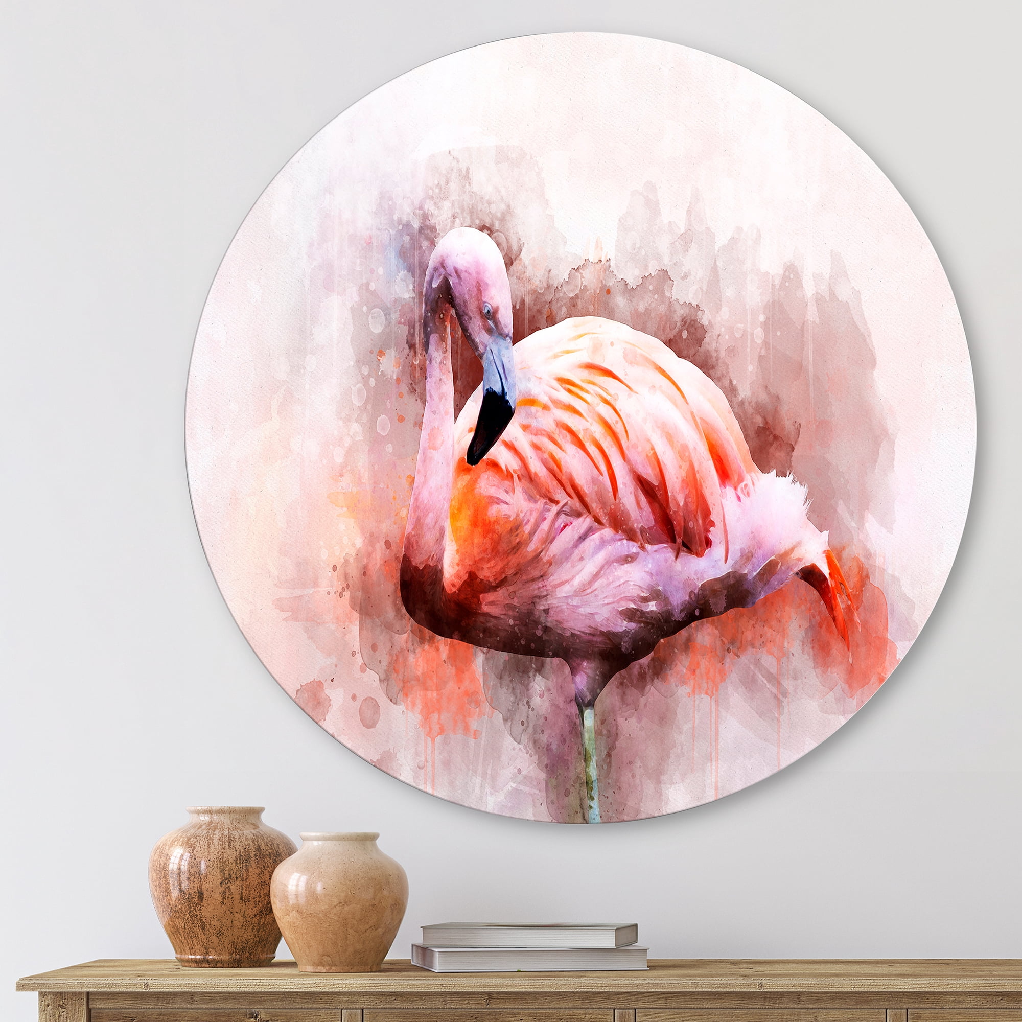 Designart 'Abstract Portrait of Pink Flamingo III' Farmhouse Circle Metal Wall Art 11x11 - Disc of 11