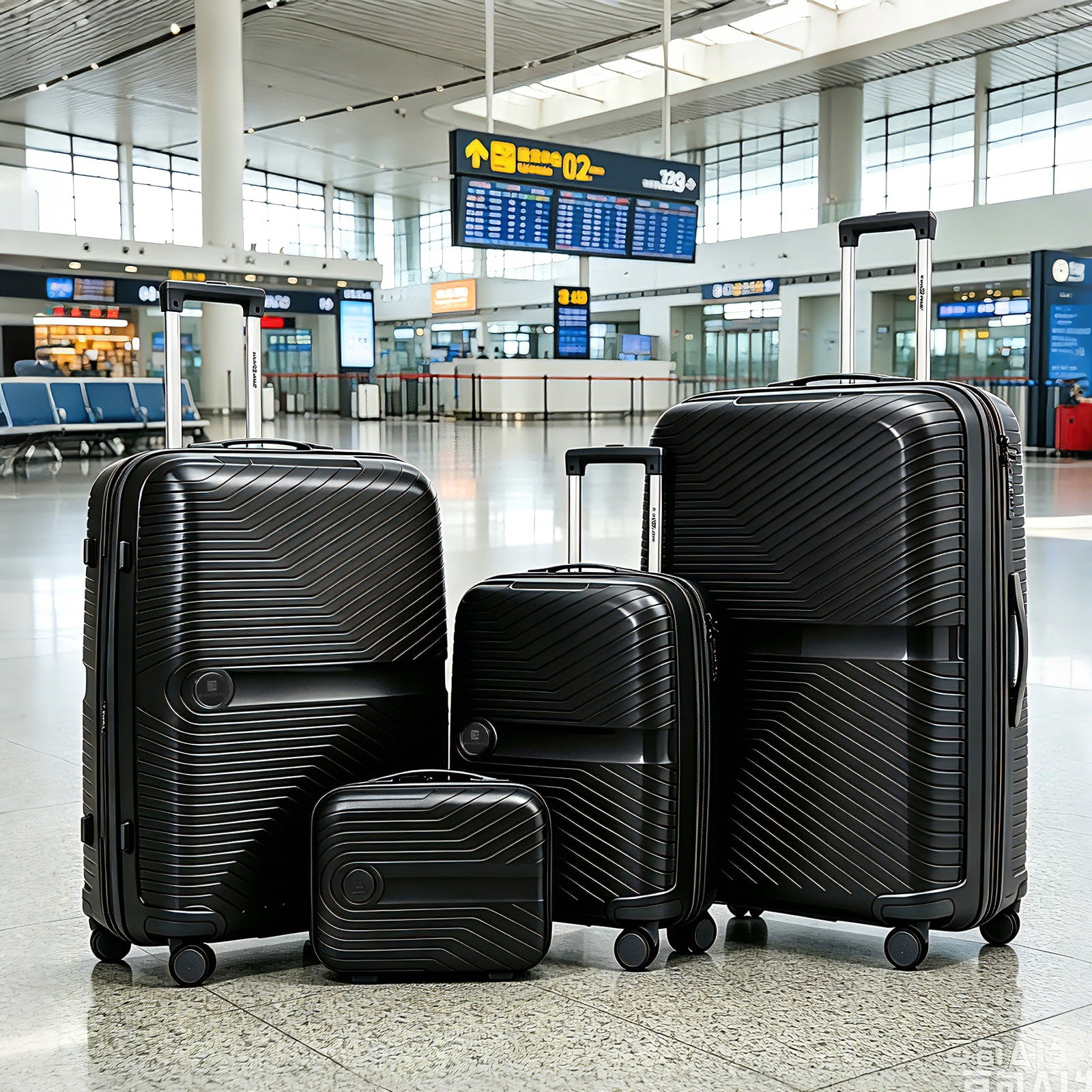 4 Piece Expandable ABS Luggage Set 13"+20"+28"+32", Hard Shell Spinner Suitcases with TSA Lock, Lightweight Travel Suitcase for Family Trip BLACK