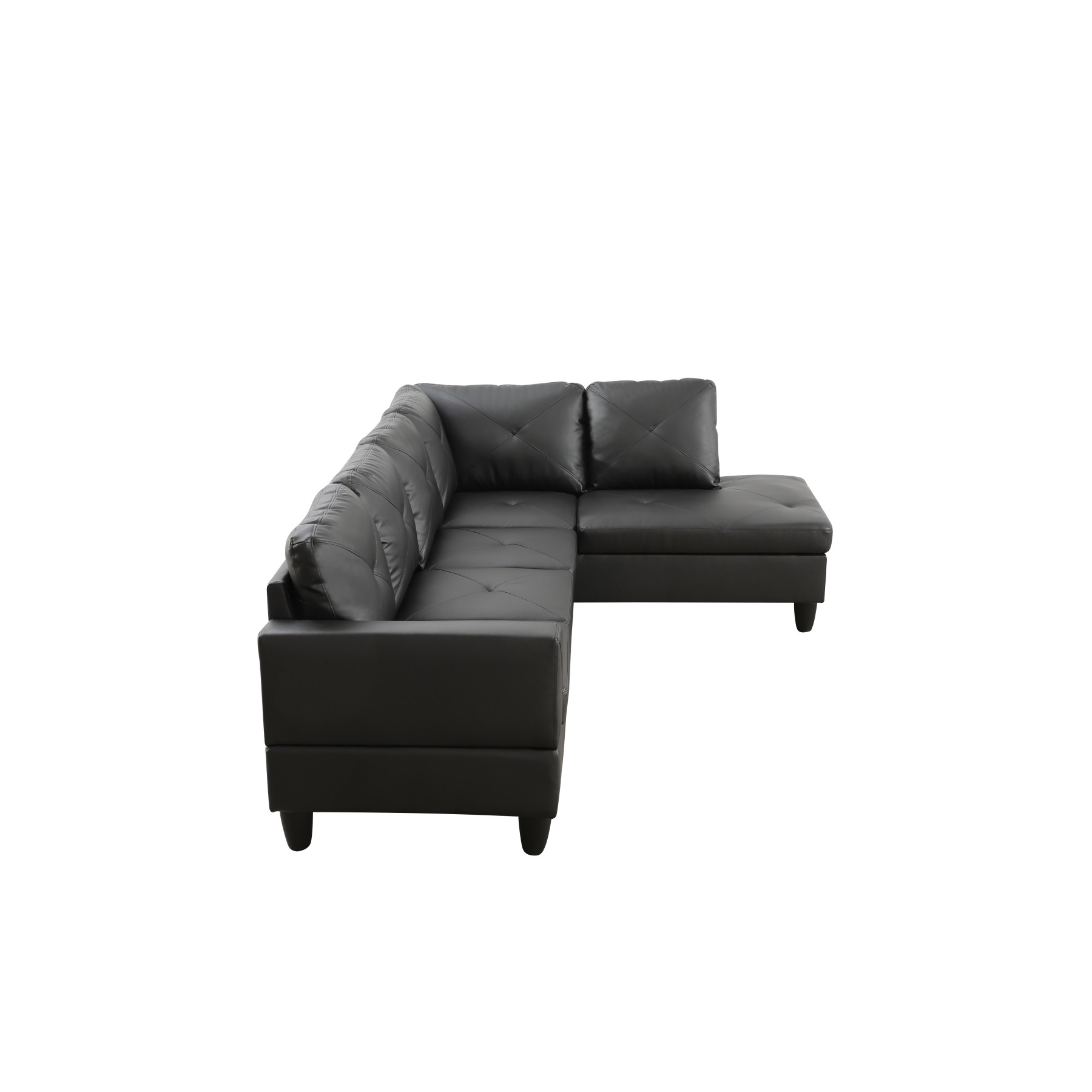Hommoo 2-Piece Faux Leather L-Shaped Sectional Couches and Sofa Set, Modern Living Room Furniture Set, No Ottoman, Right Side, Black