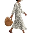 thumbnail image 3 of DISNIMO Dresses for Women Floral Printed Linen-Like Casual Maxi Dress V Neck Dress 3/4 Sleeve Loose Fit Shift Dresses, 2XL, 3 of 6