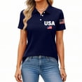 thumbnail image 3 of 250th Anniversary Polo Shirt for Women 1776-2026 - Patriotic USA Flag Graphic Short Sleeve Collared Top - Casual Button-Up Tee with Side Slits for Independence Day Navy XXXL, 3 of 5
