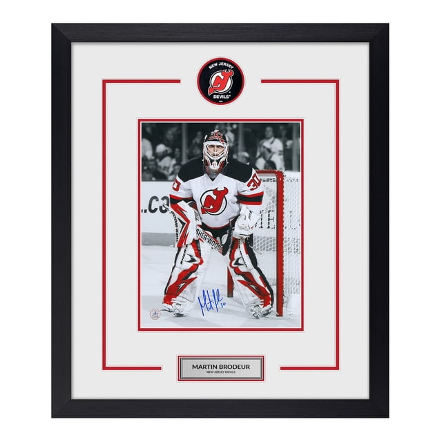Martin Brodeur Autographié New Chandail Devils Rondelle Logo 23x27 Cadre