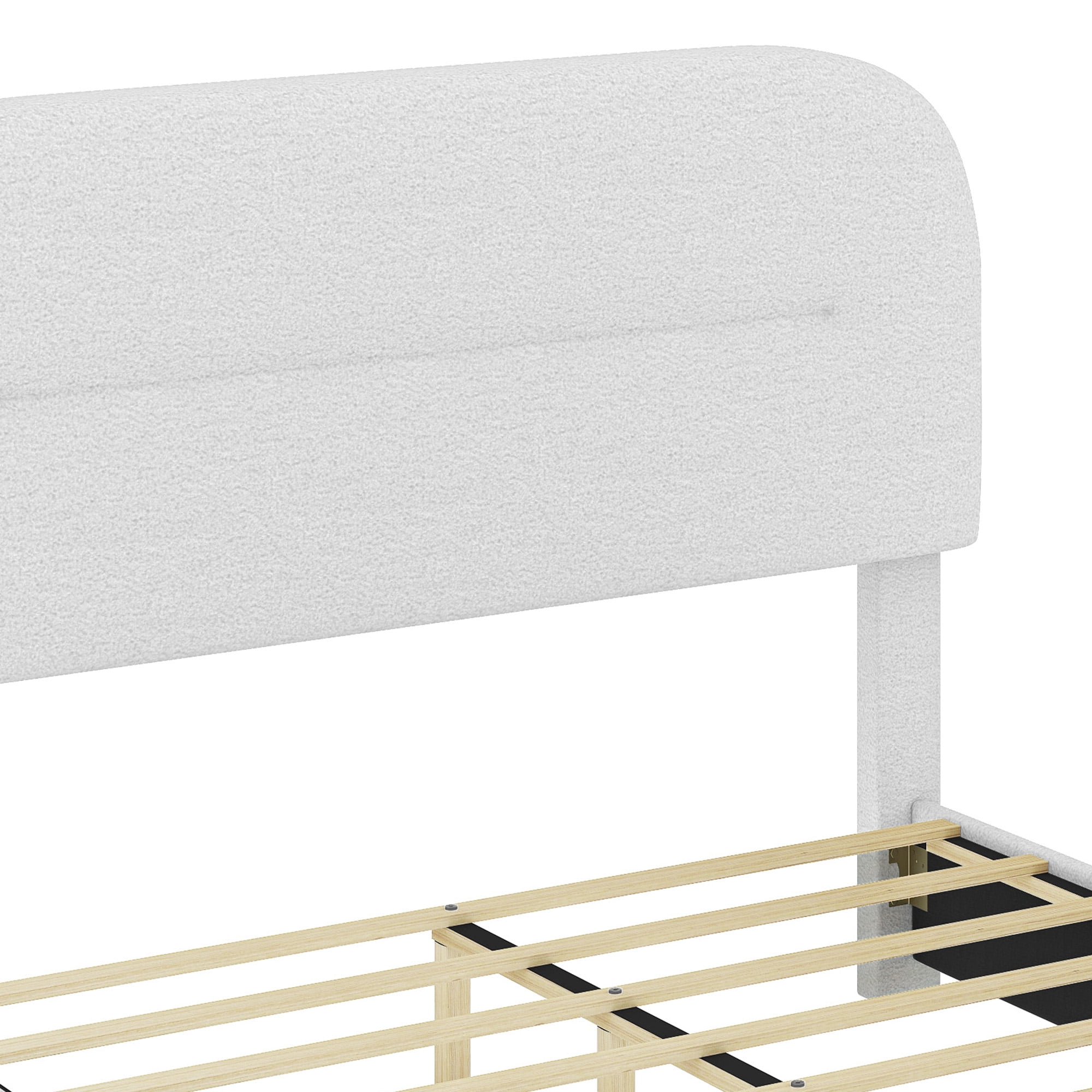 Uforic Queen Size Boucle Bed Frame with Adjustable Headboard & Rounded Edges, No Box Spring Needed, White