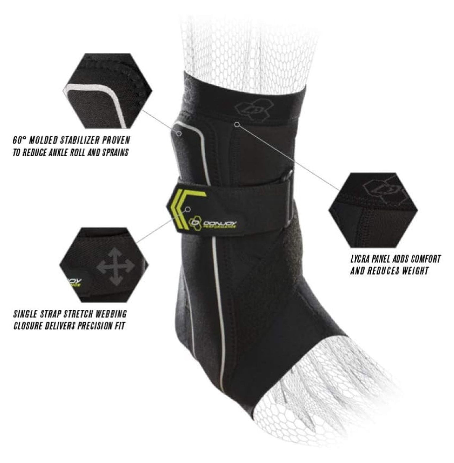 Performance Bionic Ankle Support Brace: Right Foot, Black, Small
