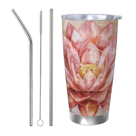 

Cauagu Pink Lotus Pattern 20oz Tumbler Stainless Steel Vacuum Insulated Tumbler with Lid Insulated Coffee Mug Thermal Cup with Splash Proof Sliding Lid-Straw Three-piece Set