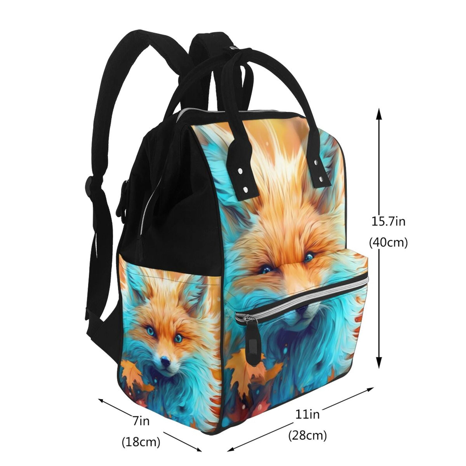 Fuzoiu Fiery Red Maple Leaf Fox Print Diaper Bag Backpack,Baby Essentials Travel Tote,Multi function Waterproof Diaper Bag, Travel Essentials Baby Bag - Unisex