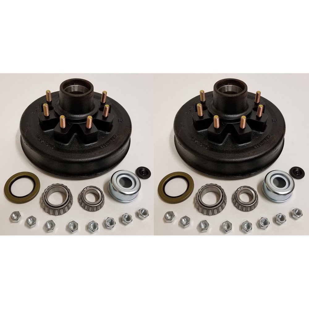 2Pk 12 in. x 2 Trailer Brake Hub Drum Kit w/Bearings Seal Cap Lugs (8 on 6.5)