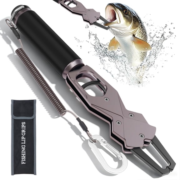 2-in-1 Fish Lip Gripper with Scale 33LB Aluminum Fish Grabber Tool with 360° Swivel Handle and Lanyard for Saltwater Fishing