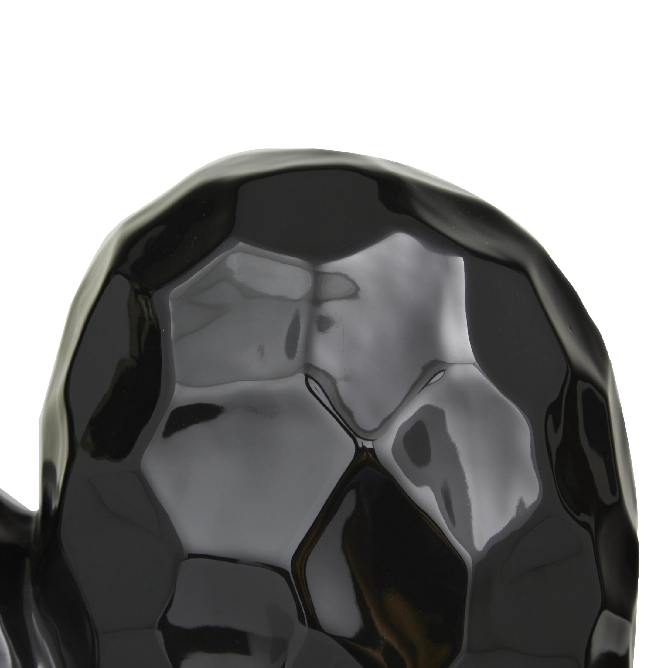 12" x 11" Black Porcelain Ceramic Dimensional Angled Origami Inspired Heart Sculpture with Faceted Exterior, by DecMode