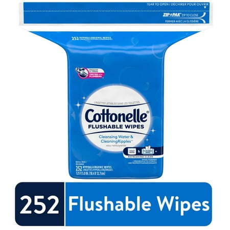 Cottonelle Flushable Wet Wipes, 1 Refill Pack, 252 Hypoallergenic Wipes,