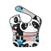 Bingfone Mess-Proof Baby Bib - Waterproof Bib For Baby Boy Or Girl With Food Catcher Pocket, Unisex-Panda Cute Pink Hearts