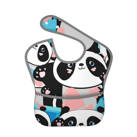Bingfone Mess-Proof Baby Bib - Waterproof Bib For Baby Boy Or Girl With Food Catcher Pocket, Unisex-Panda Cute Pink Hearts