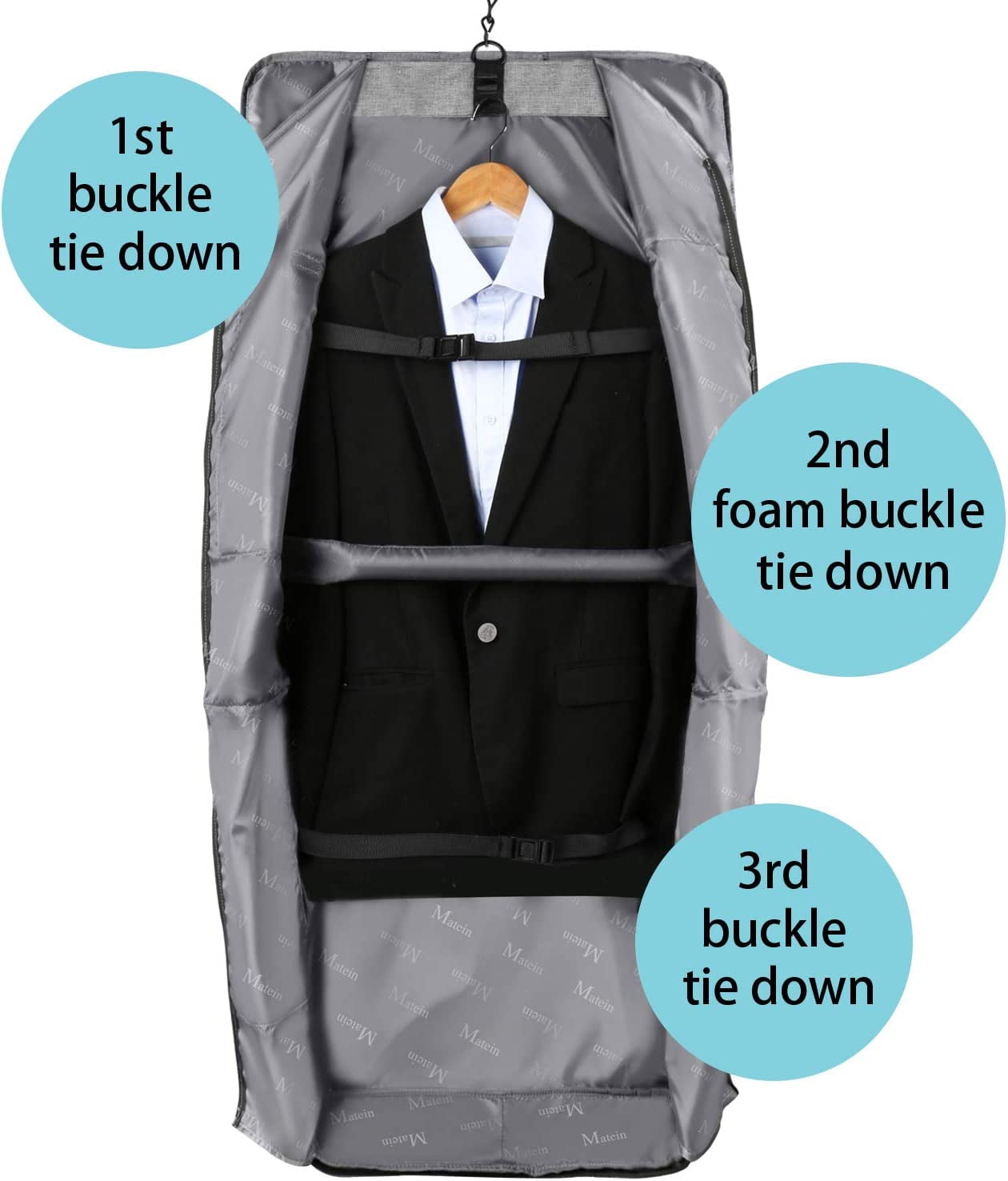 Matein Large Carry on Garment Bags for Travel, Water Resistant Hanging Suit Bag for Men Women, Gray