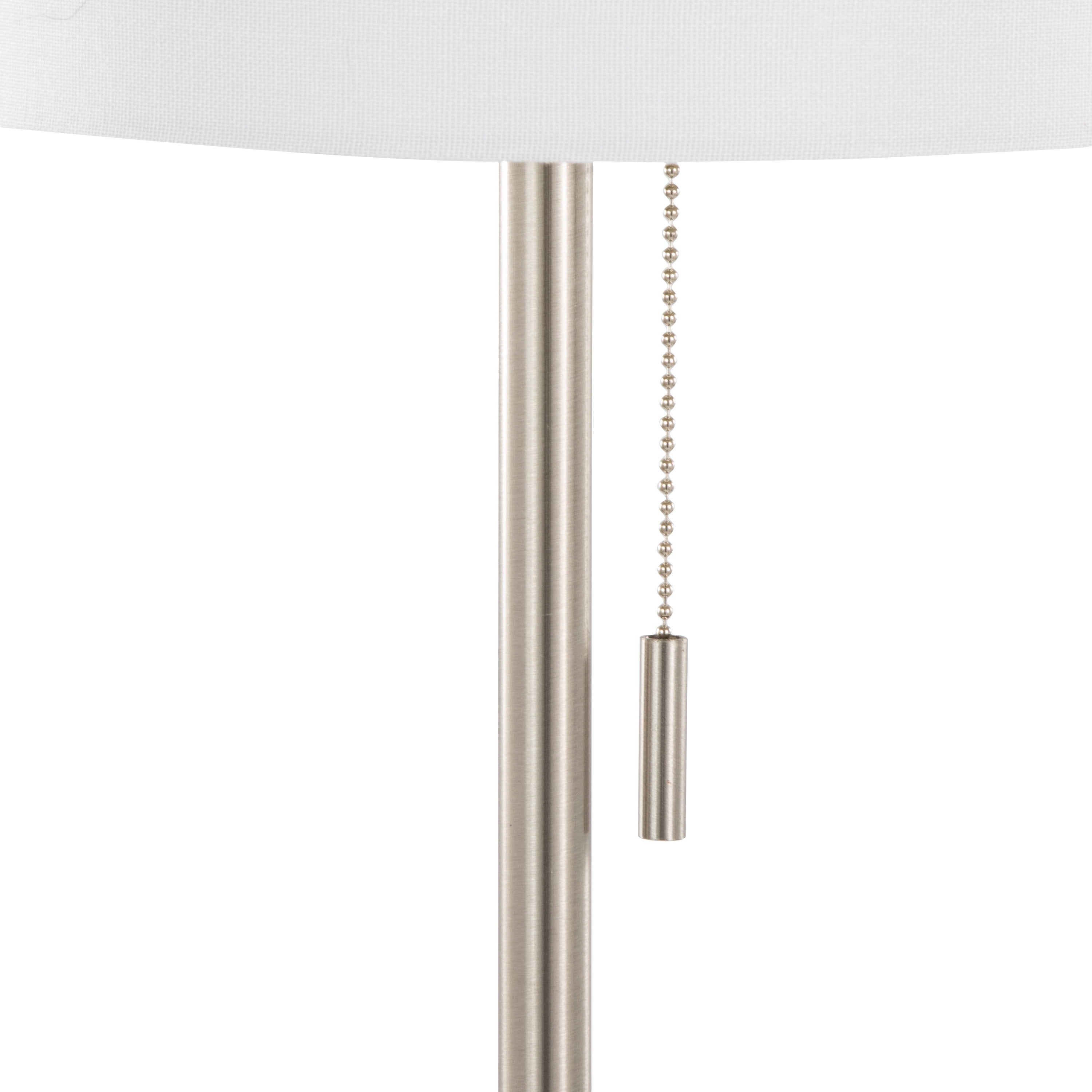 Newest 62" Contemporary Floor Lamp, Brushed Nickel with White Textured Linen Shade for Living Room & Bedroom