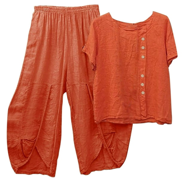 Conjunto de camiseta y pantalones de manga corta con cuello redondo para mujer Wmkox8yi bvn1576
