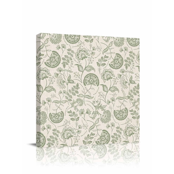Farmhouse Sage Green Floral Canvas Wall Art, Linen Boho Paisley Flower Rustic Framed Wall Decor Modern Artwork Prints Painting for Living Room, Bedroom, Kitchen & Cafe Decor 20x20 Inch