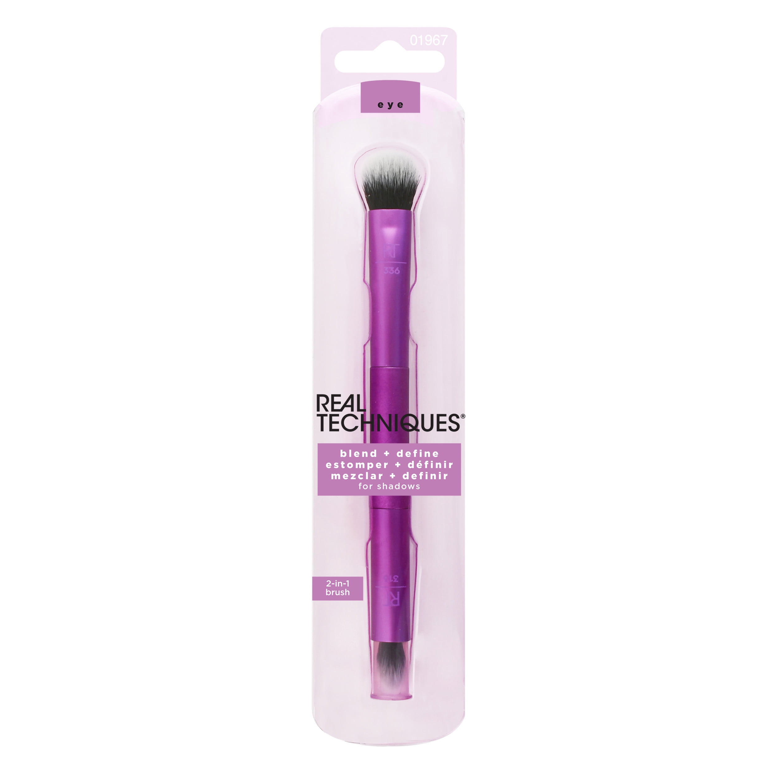 Real Techniques Blend & Define Dual Ended Makeup Brush, For Well Blended Eye Looks, Use With Eye Shadow, Purple, Aluminum Handle and Soft Bristles, 1 Count