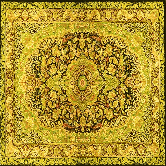 Ahgly Company Indoor Square Persian Yellow Traditional Area Rugs, 5' Square