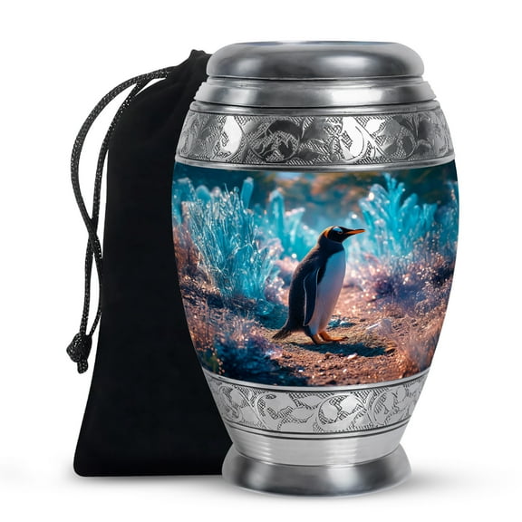 MUKTIVE Penguin Cremation Urn for Human Ashes for Women, Decorative Aqua Blue Urns for Men, Large Memorial Urn for Parents, Decorative Funeral Urns, 10 Inch