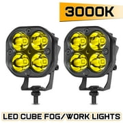 LED Cube Work Lights OFFROADTOWN 3" 3000K Amber Driving LED LIGHT BAR Spot Pods Round for Off-Road Truck Tractor ATV 12V