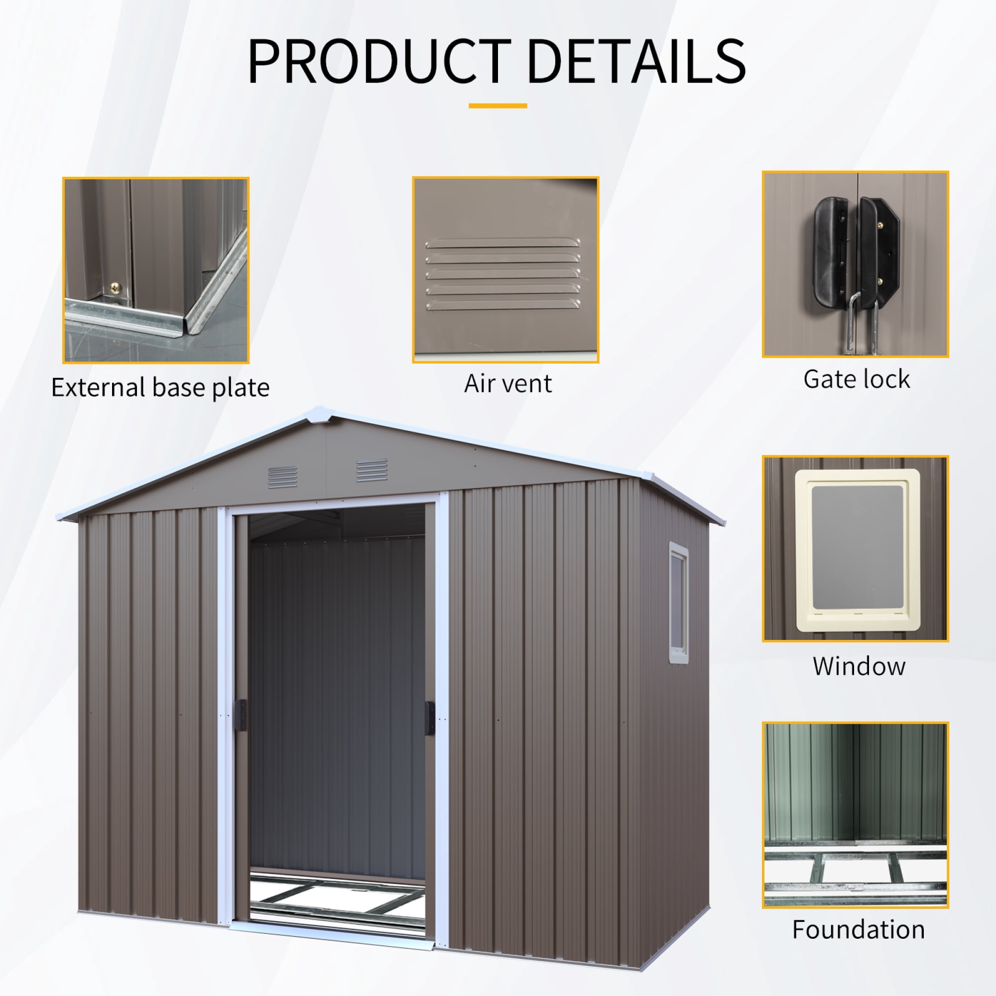 Jopath 8ft x 4ft Outdoor Metal Storage Shed with Sliding Door and Foundation for Backyard, Patio, Lawn (Gray)