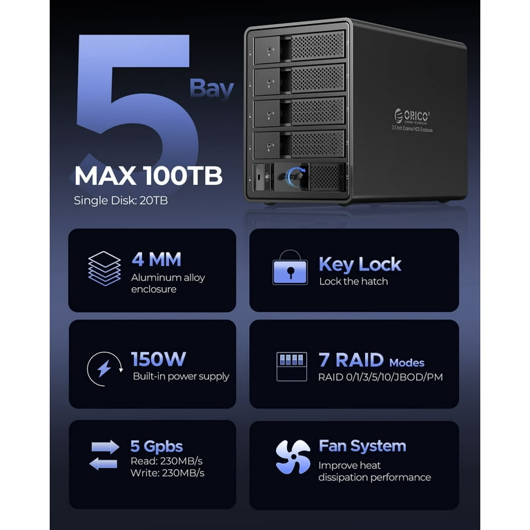 ORICO Bay RAID External Hard Drive Enclosure, USB to SATA