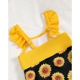 thumbnail image 6 of KIMI BEAR Newborn Baby Girls Summer One-piece Swimsuits 0-3 Months Ruffle Sleeveless Backless Bathing Suits Color Block Floral Rash Guard Beach Wear with Hat 2PCS Yellow, 6 of 8
