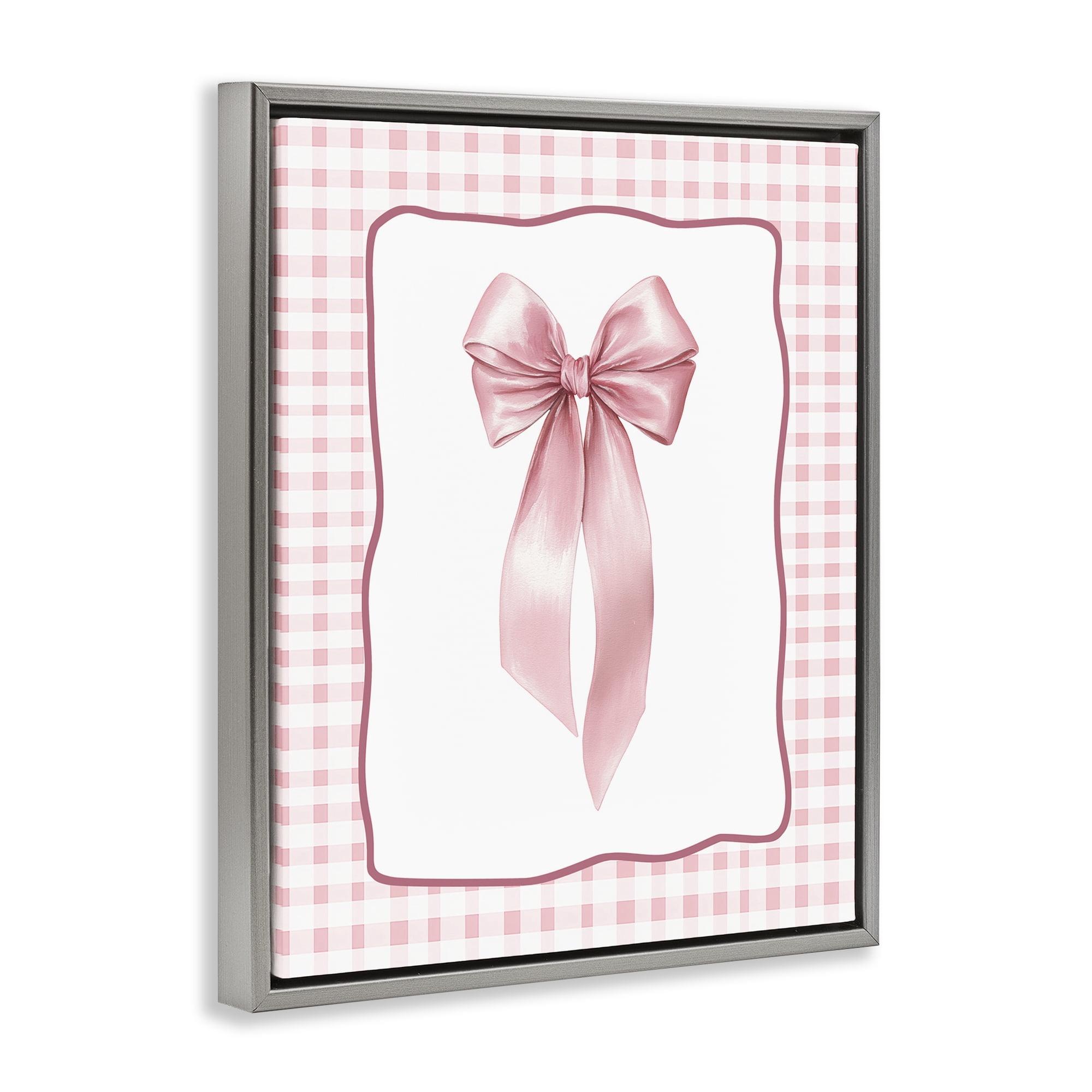 Stupell Industries Pink Gingham Ribbon Gray Framed Floater Canvas Wall Art, design by Christine Simpson Art