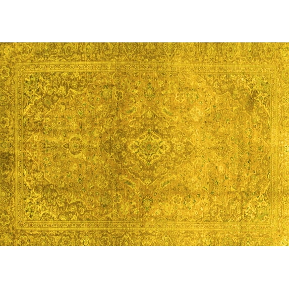 Ahgly Company Machine Washable Indoor Rectangle Oriental Yellow Traditional Area Rugs, 4' x 6'
