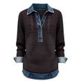 thumbnail image 5 of Endives Womens Denim Shirt Collar Patchwork Denim Pullover Shirt Knit Sweater Casual Blouses Spring Outfit, 5 of 5