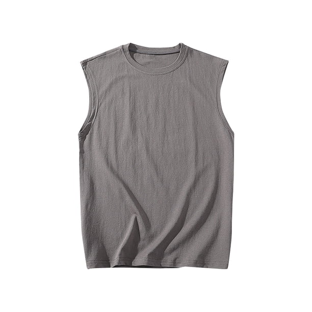 pstuiky Camiseta sin mangas para hombre, Camiseta deportiva de verano informal de color liso sin mangas y cuello redondo para hombre Camisas para hombres xl