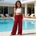 thumbnail image 7 of Hurxie Girls Wide Straight Leg Loose Sweatpants Elastic Waist Casual Jogger Pants with Pockets Wine,7 Years, 7 of 7