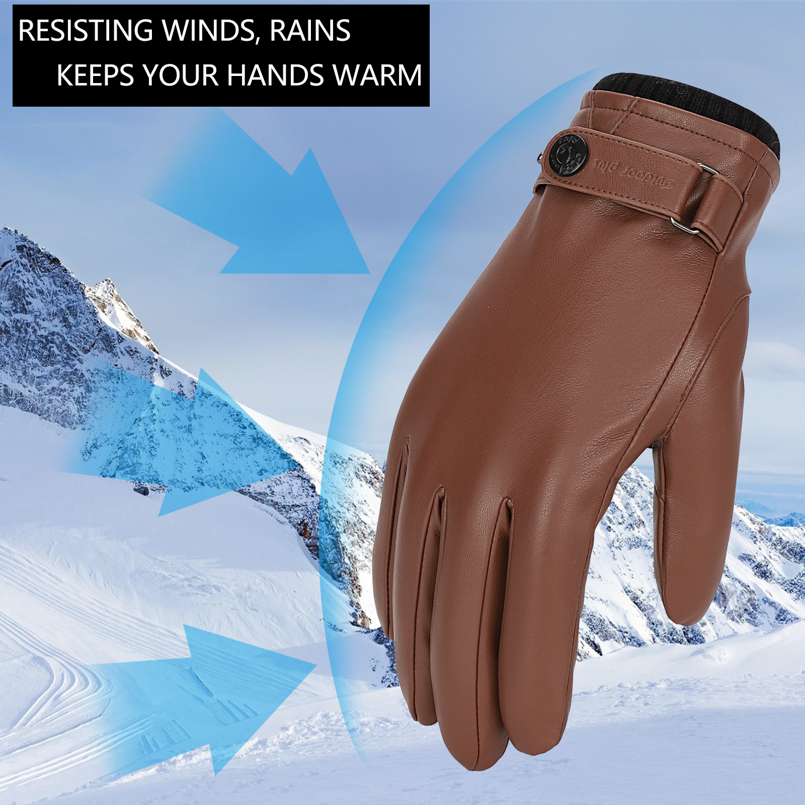 Leather Gloves for Men, Warm Wool Lined PU Leather Winter Gloves Touchscreen Texting,Driving Gloves Men Waterproof - image 4 of 5