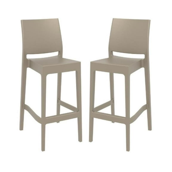 Home Square Resin 29.5" Barstool in Taupe - Set of 2