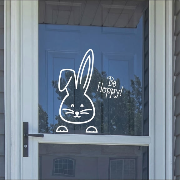 Easter Bunny with Be Hoppy Decals Gifts Spring Vinyl Lettering Wall Decal Bunny Decals Decor and Decals Self Adhesive Vinyl Sticker (Size: 20"H x 16"L - Color: All White)