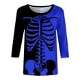 thumbnail image 5 of VKOYWKM Women Halloween Tops 3/4 Sleeve Funny Skeleton Graphic Tees Fall Crew Neck Loose Fit Theme Halloween T-Shirts, 5 of 6