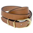 thumbnail image 1 of Camel Brown 1 Inch Narrow Dress Belt Buffalo Leather Gold Buckle Set, 1 of 4