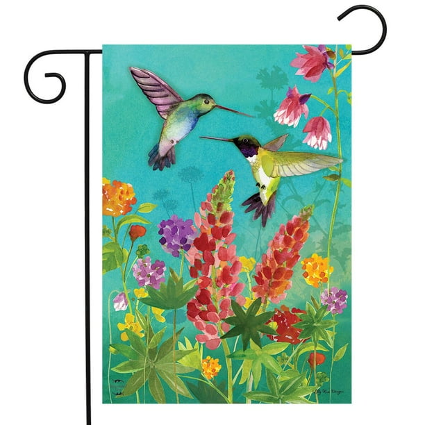 Hummingbird Greeting Spring Garden Flag Floral Birds 12.5