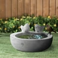 thumbnail image 6 of Cement Round Bird Bath with 2 Figurine and Engraved Floral Motif, Gray, 6 of 6