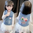 thumbnail image 4 of KAWELL Denim Vest for Little Girls Button-Down Sleeveless Outerwear Lapel Retro Ripped, 4 of 7