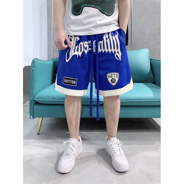 Pantalones cortos de baloncesto americanos, pantalones deportivos de entrenamiento finos de verano para hombre, pantalones holgados bordados de hip-hop callejero