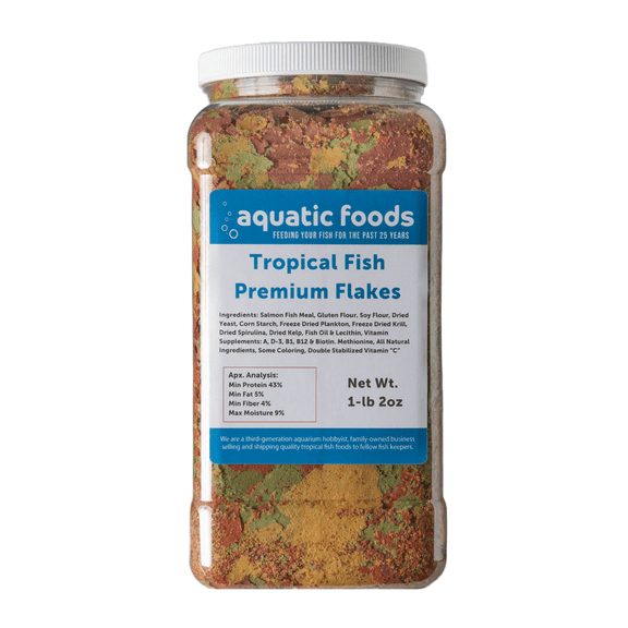 Tropical Fish Premium Flakes for All Community Tropical Fish, Cichlids and Pond Fish. Aquatic Foods Premium Flakes…1-lb 2oz Lg Jar