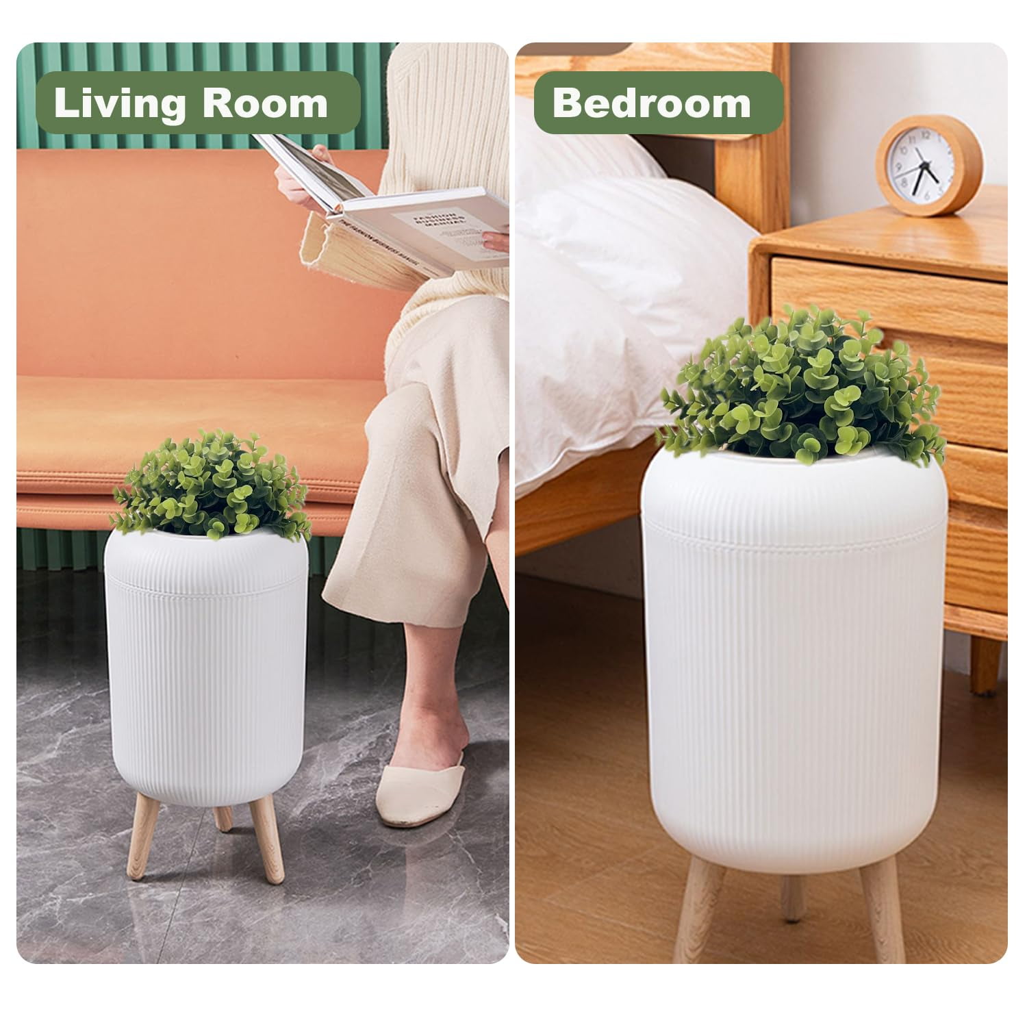 Dog Poop Trash Can Outside - 2.5 Gal Bathroom Trash Can with Lid - Bedroom Garbage Can - Small Pet Waste Container with Lid - Outdoor, Office, Living Room - Plant Styled Dog Poop Bucket