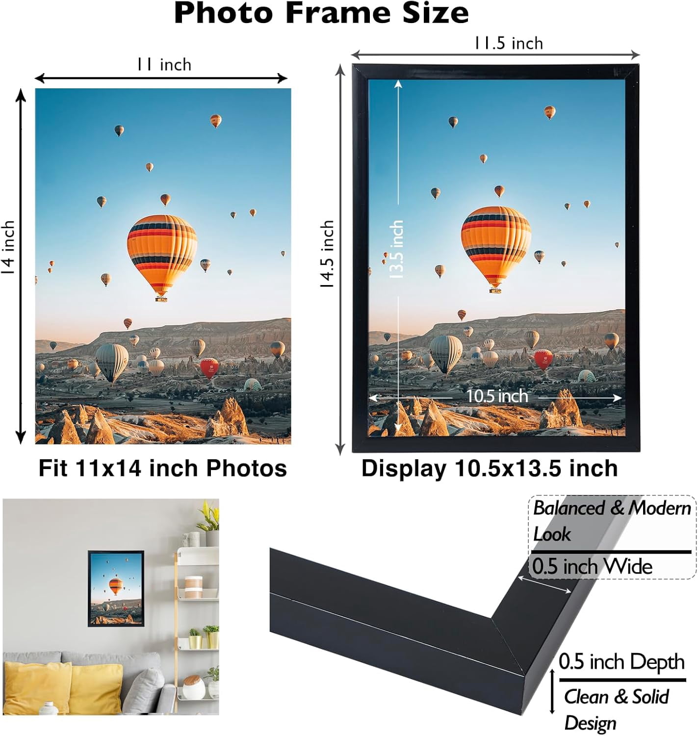 11x14 Picture Frame Black for Wall Hanging, Wall Mounting Horizontally or Vertically, 11 x 14 Wall Gallery Poster Photo Frame with Shatter Resistant Plexiglass, Black