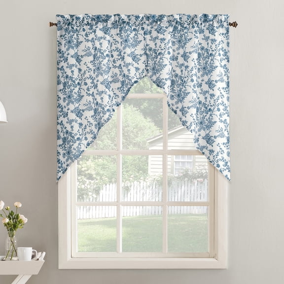 No. 918 Elara 2-pack Tonal Botanical Semi-Sheer Rod Pocket Kitchen Curtains, 27"W x 38"L