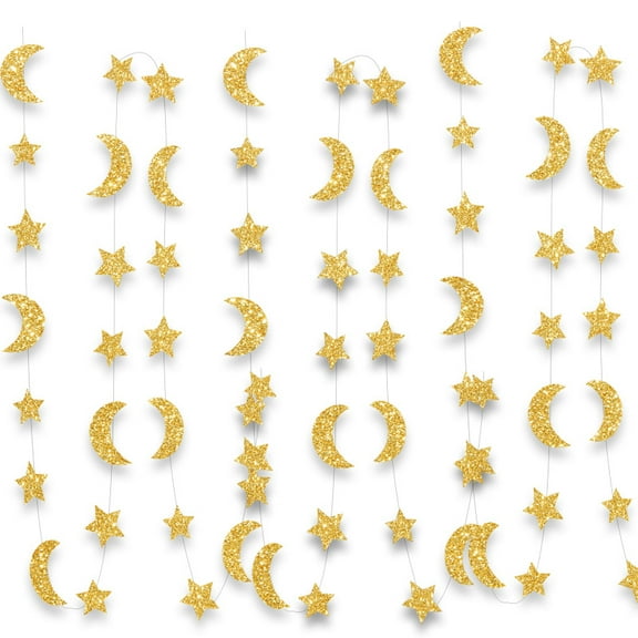 MRLESS Moon Star Paper Garland Glitter Star And Moon Banner Hanging Party Decorations For Wedding Eid Mubarak Baby Shower Birthday Party 3m